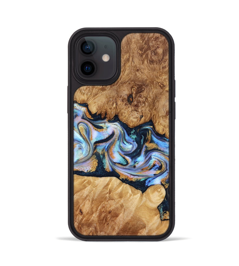 iPhone 12 Wood Phone Case - Mitzi (Teal & Gold, 827325)