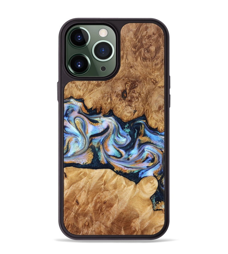 iPhone 13 Pro Max Wood Phone Case - Mitzi (Teal & Gold, 827325)