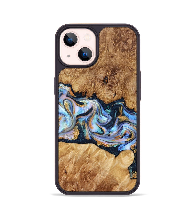 iPhone 14 Wood Phone Case - Mitzi (Teal & Gold, 827325)
