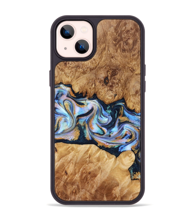 iPhone 14 Plus Wood Phone Case - Mitzi (Teal & Gold, 827325)