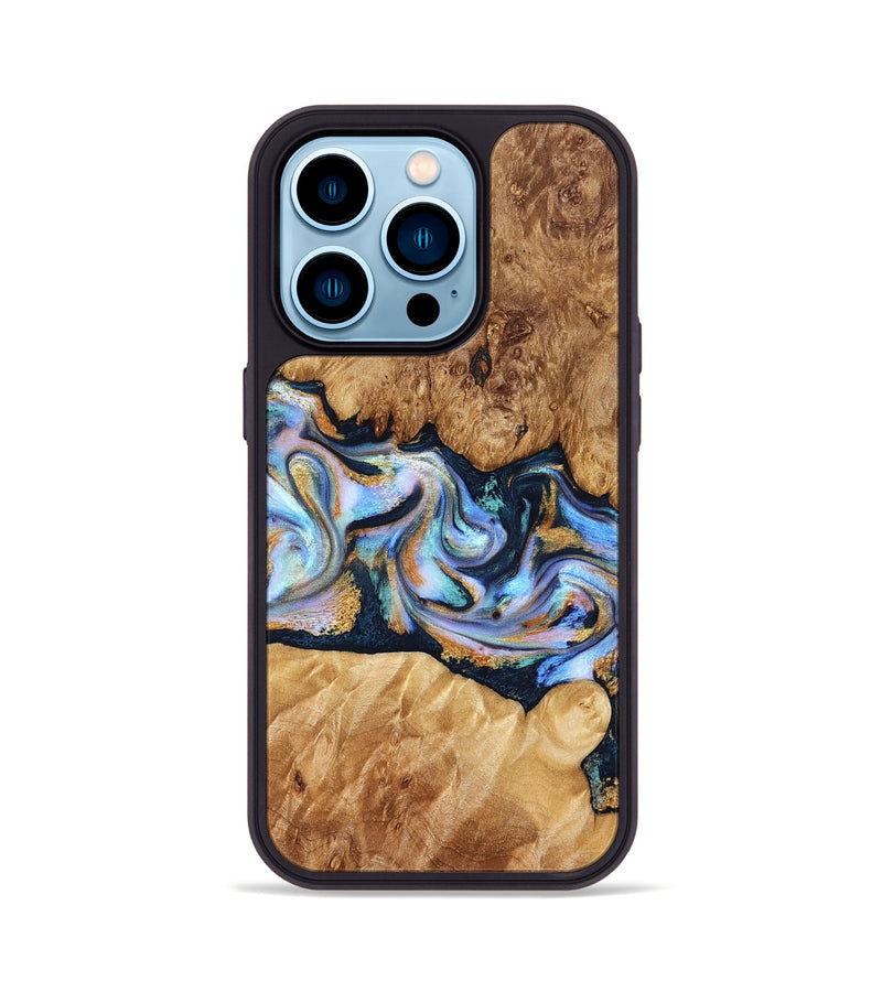 iPhone 14 Pro Wood Phone Case - Mitzi (Teal & Gold, 827325)