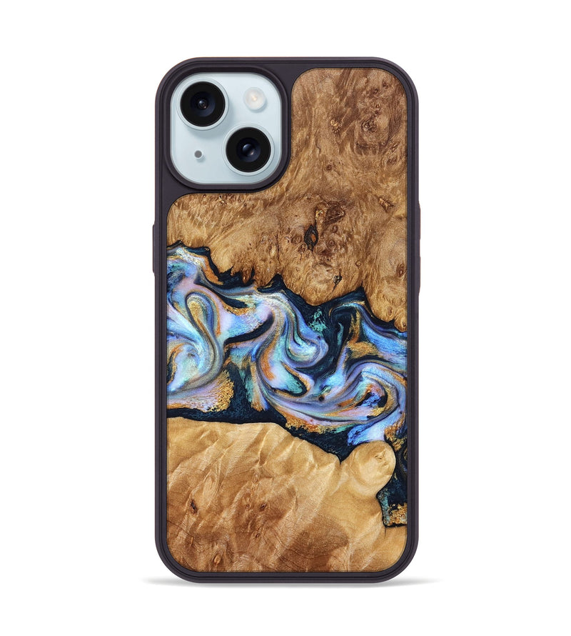 iPhone 15 Wood Phone Case - Mitzi (Teal & Gold, 827325)