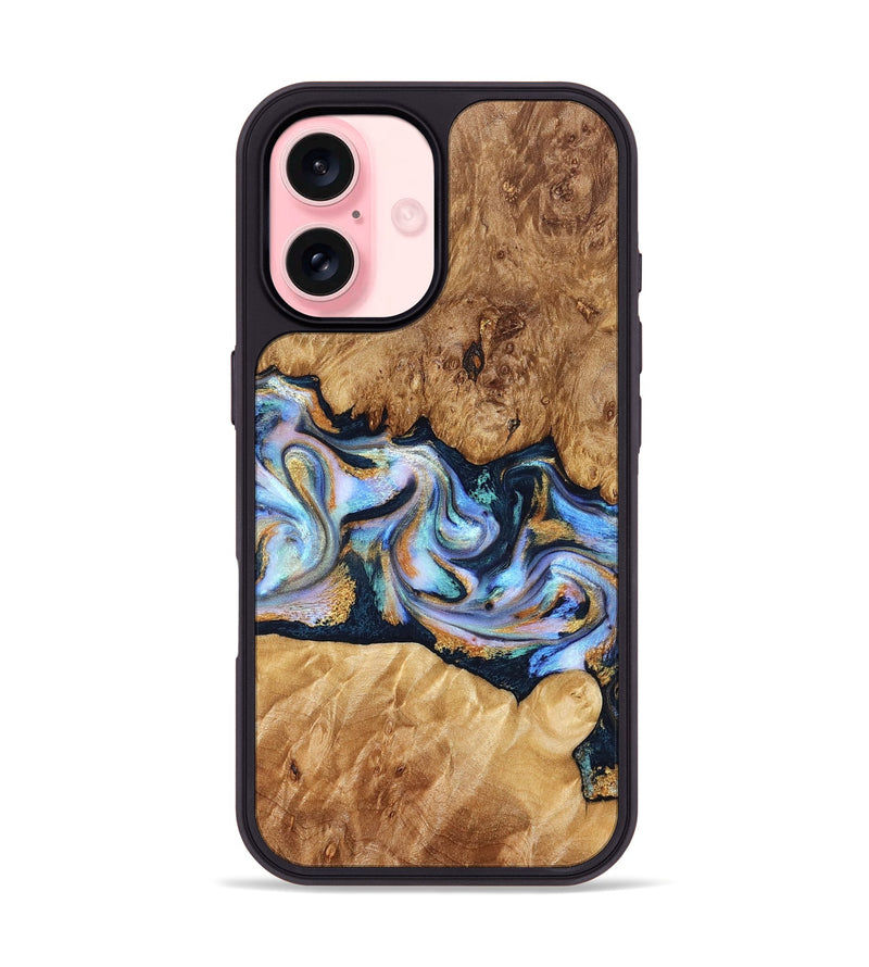 iPhone 16 Wood Phone Case - Mitzi (Teal & Gold, 827325)