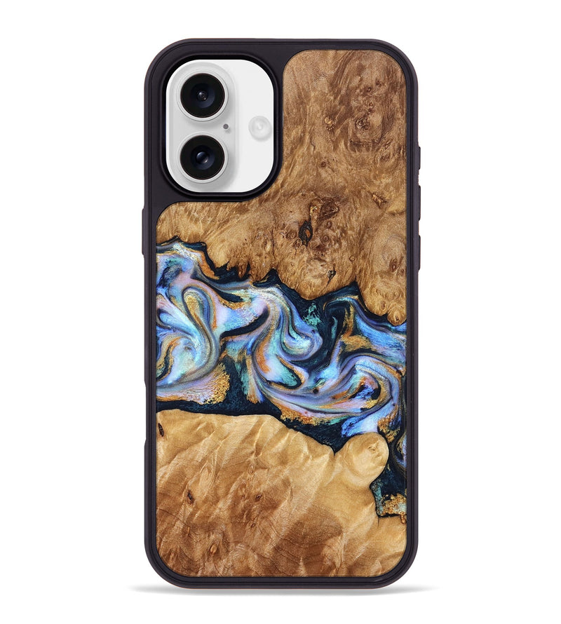 iPhone 16 Plus Wood Phone Case - Mitzi (Teal & Gold, 827325)
