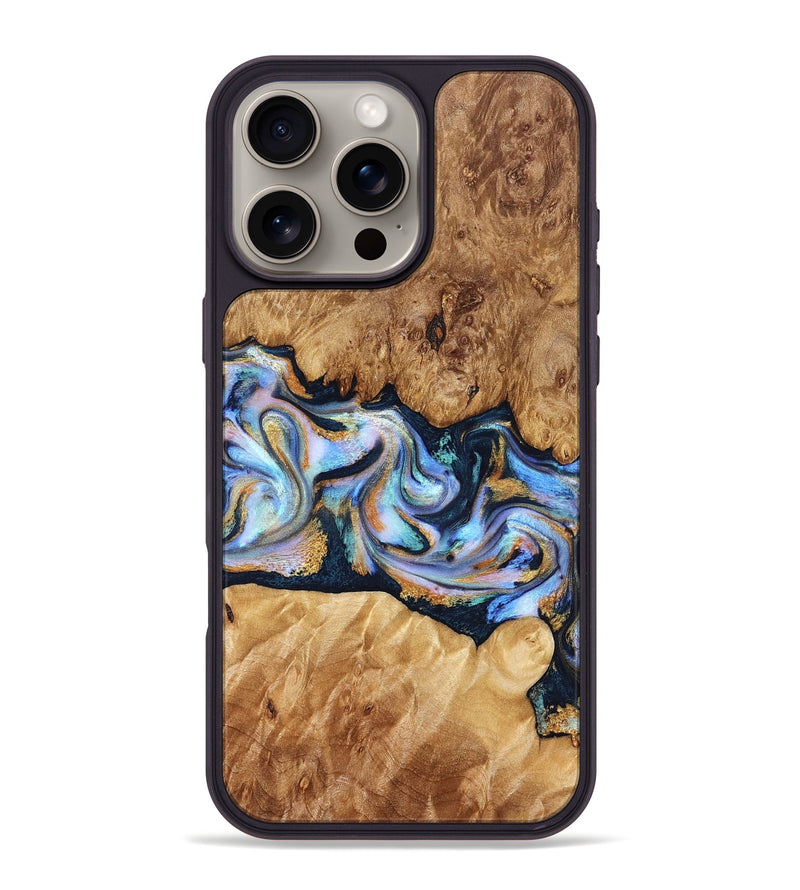 iPhone 16 Pro Max Wood Phone Case - Mitzi (Teal & Gold, 827325)