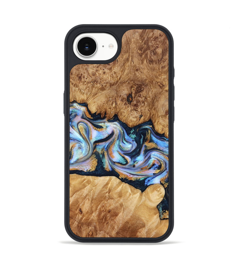 iPhone 16e Wood Phone Case - Mitzi (Teal & Gold, 827325)