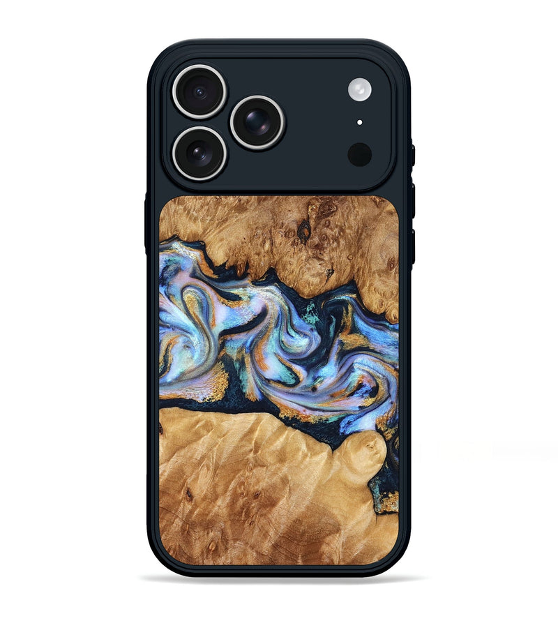 iPhone 17 Pro Max Wood Phone Case - Mitzi (Teal & Gold, 827325)