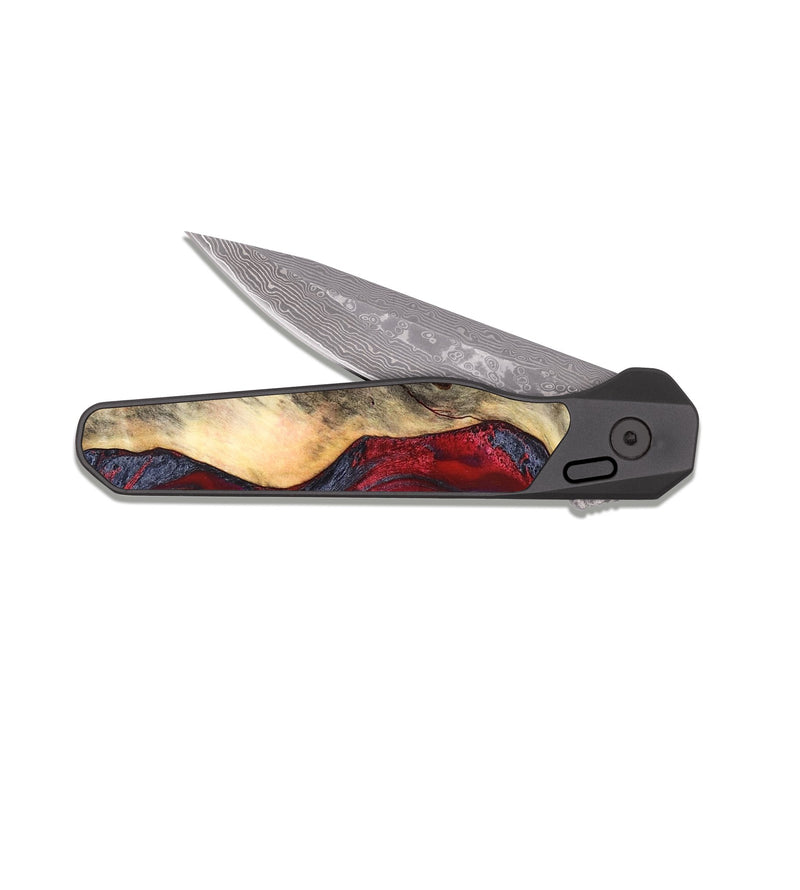 EDC Dark Damascus Wood Pocket Knife - Smith (Red, 827342)