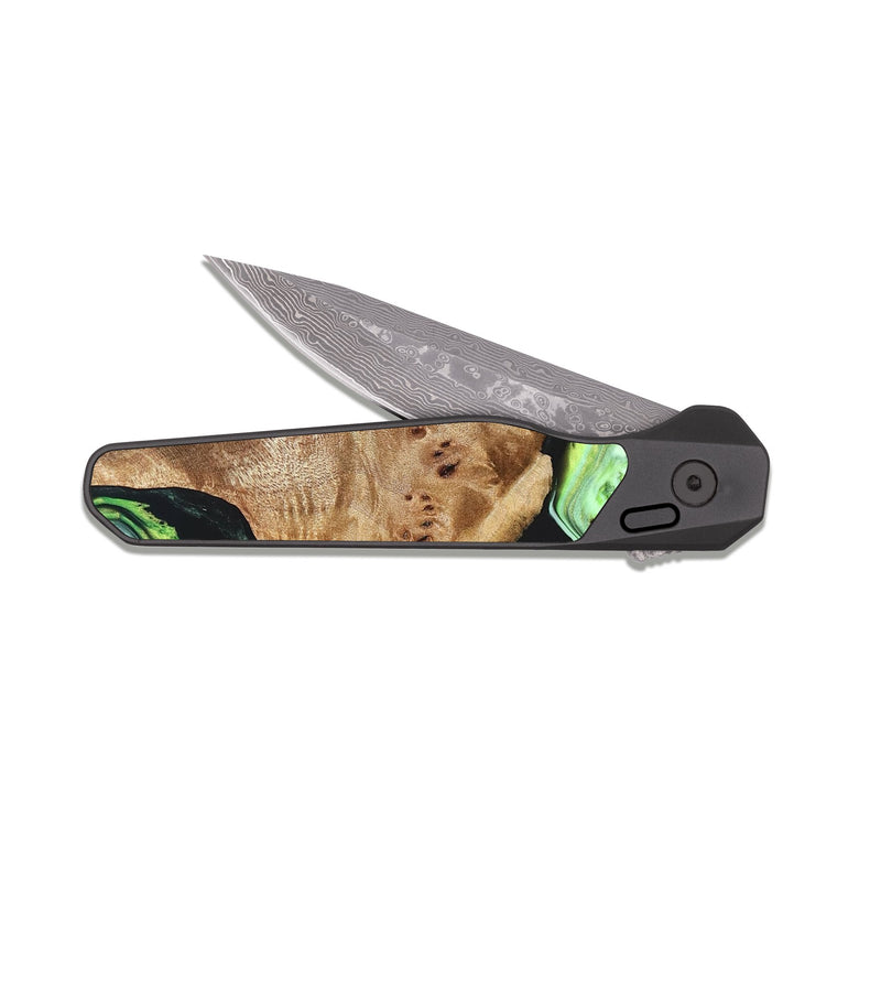 EDC Dark Damascus Wood Pocket Knife - Elyssa (Green, 827349)