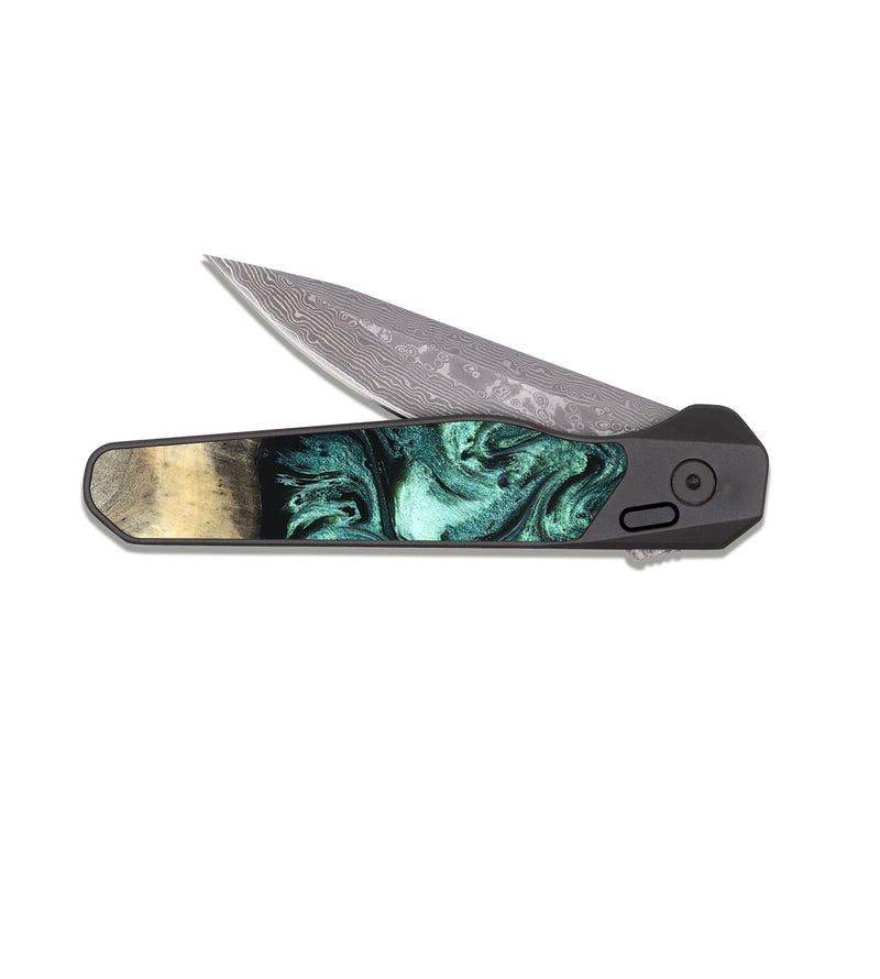 EDC Dark Damascus Wood Pocket Knife - Jenifer (Green, 827351)