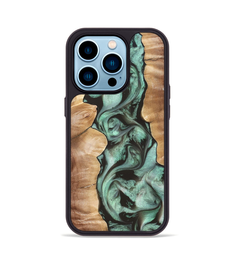iPhone 14 Pro Wood Phone Case - Vicky (Green, 827353)