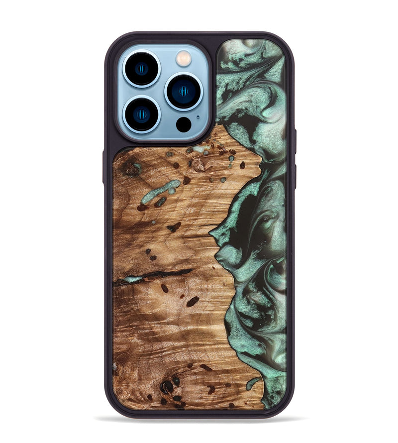 iPhone 14 Pro Max Wood Phone Case - Ben (Green, 827356)