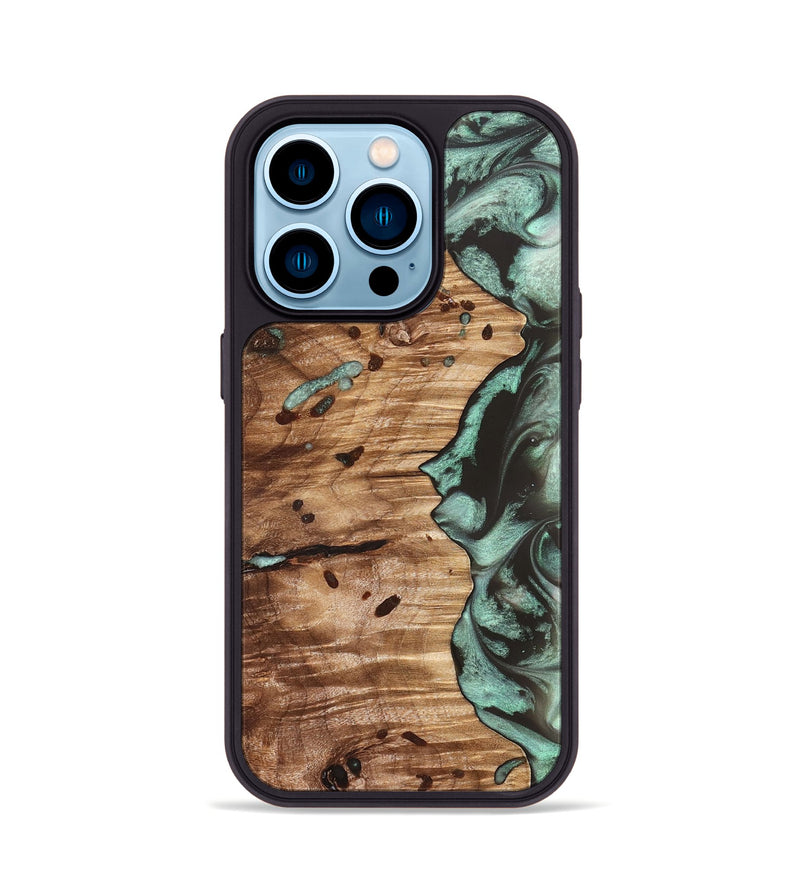 iPhone 14 Pro Wood Phone Case - Ben (Green, 827356)