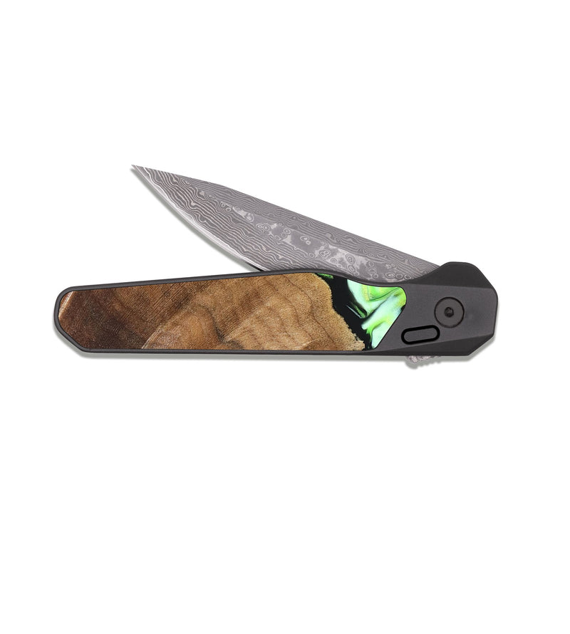 EDC Dark Damascus Wood Pocket Knife - Una (Green, 827358)