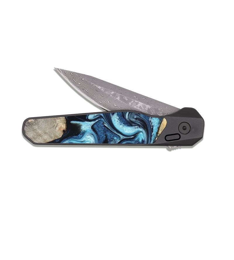 EDC Dark Damascus Wood Pocket Knife - Laisha (Blue, 827360)