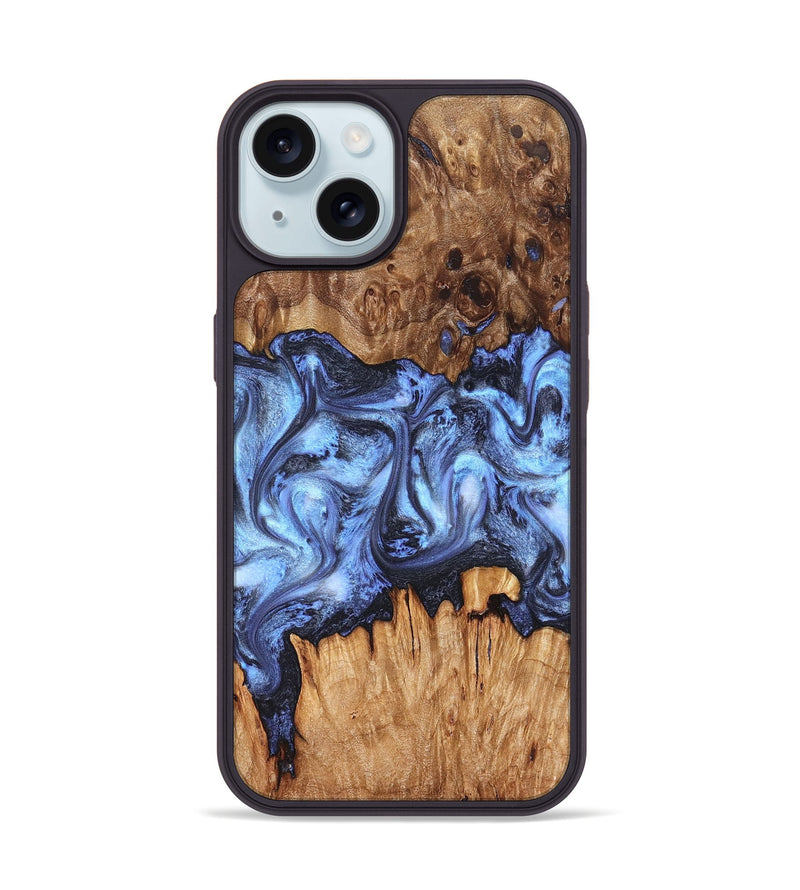 iPhone 15 Wood Phone Case - Tanesha (Blue, 827365)