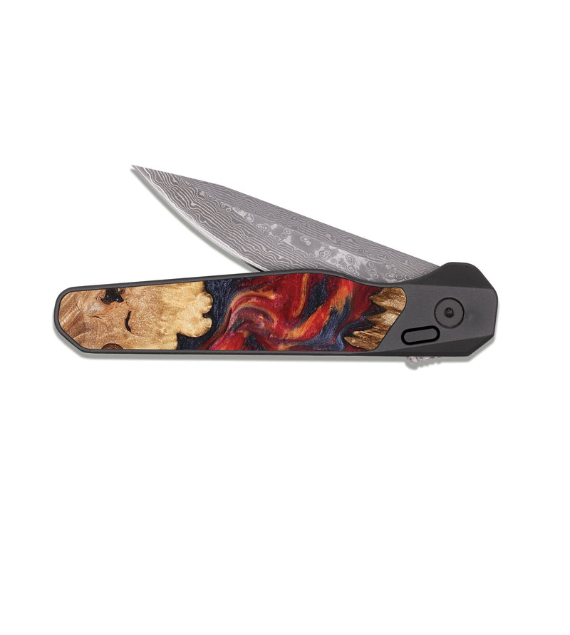 EDC Dark Damascus Wood Pocket Knife - Silas (Red, 827372)