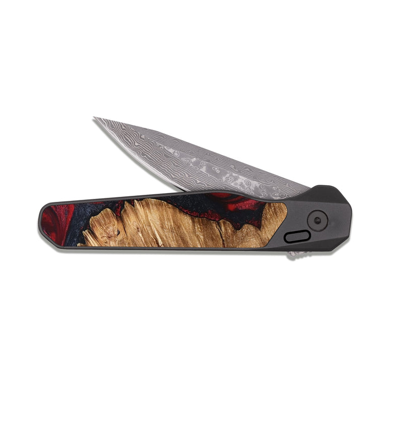 EDC Dark Damascus Wood Pocket Knife - Nelle (Red, 827373)