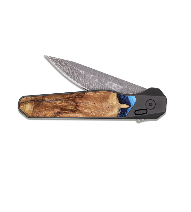 EDC Dark Damascus Wood Pocket Knife - Jamaal (Blue, 827398)