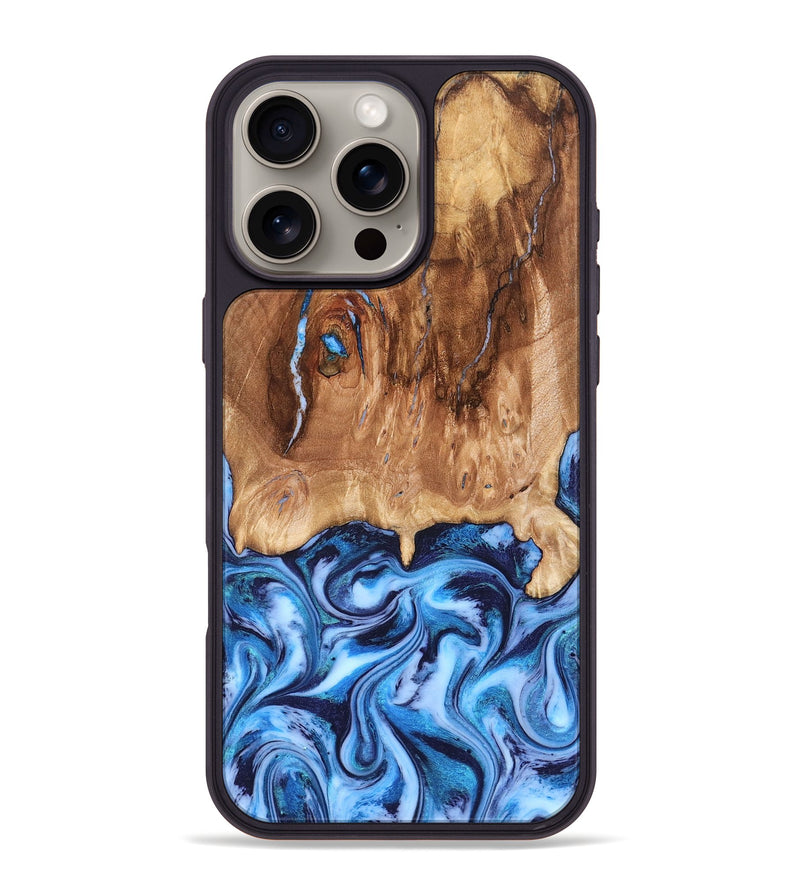 iPhone 16 Pro Max Wood Phone Case - Jamaal (Blue, 827398)