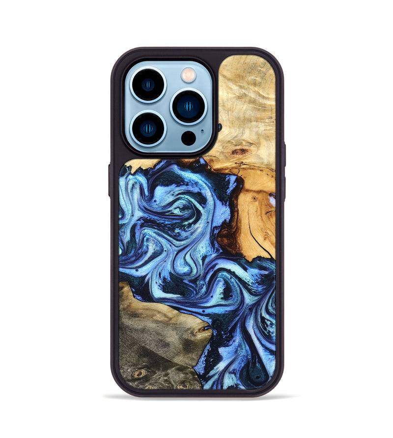 iPhone 14 Pro Wood Phone Case - Bud (Blue, 827429)