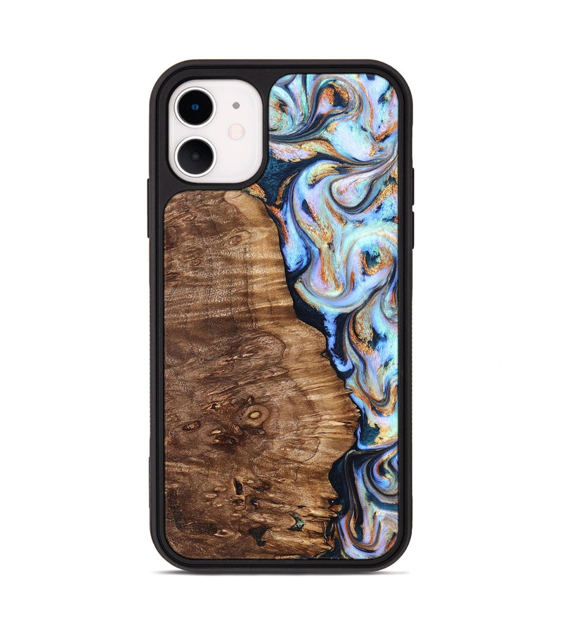 iPhone 11 Wood Phone Case - Analia (Teal & Gold, 827432)