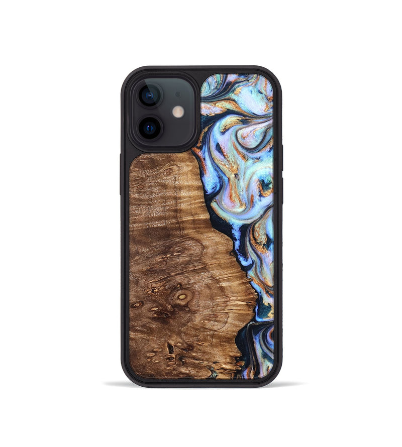 iPhone 12 mini Wood Phone Case - Analia (Teal & Gold, 827432)