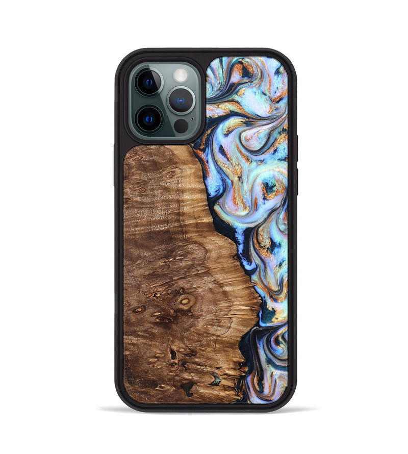 iPhone 12 Pro Wood Phone Case - Analia (Teal & Gold, 827432)