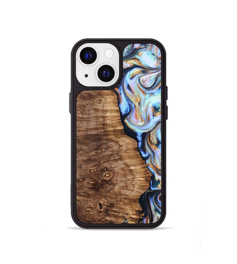 iPhone 13 mini Wood Phone Case - Analia (Teal & Gold, 827432)