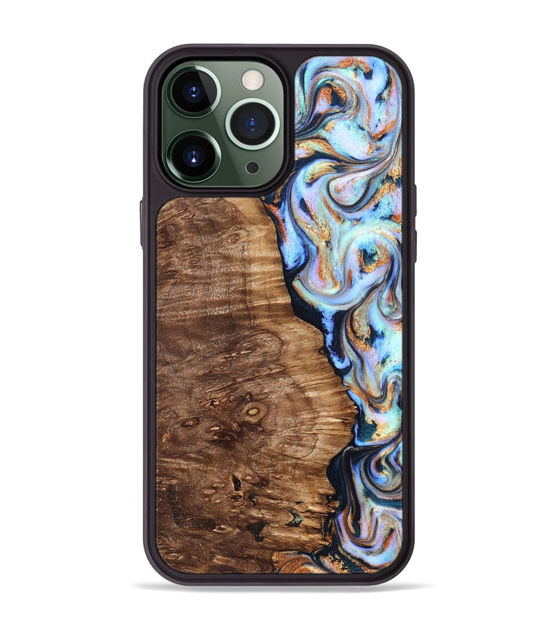 iPhone 13 Pro Max Wood Phone Case - Analia (Teal & Gold, 827432)