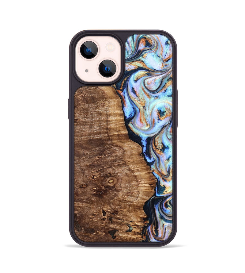 iPhone 14 Wood Phone Case - Analia (Teal & Gold, 827432)