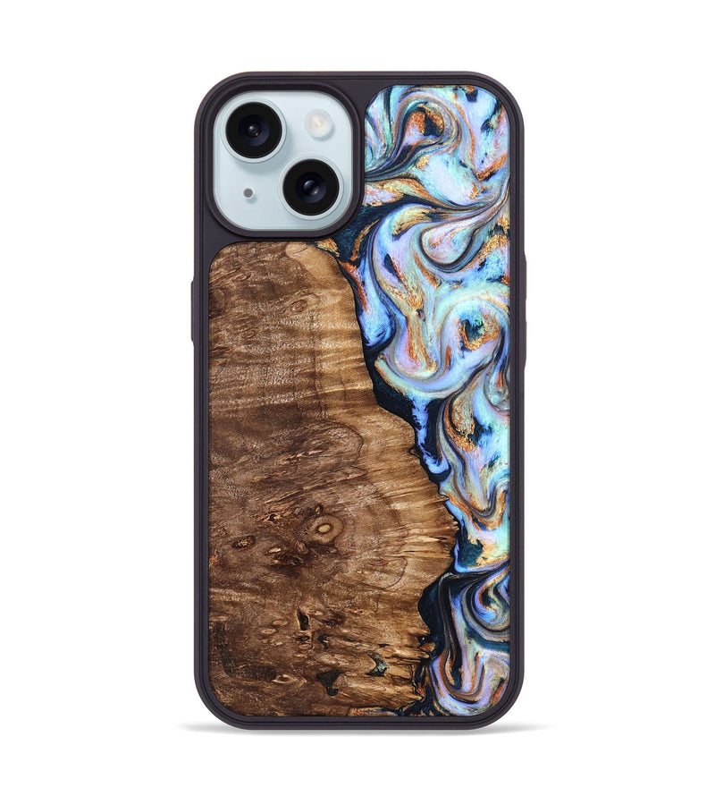 iPhone 15 Wood Phone Case - Analia (Teal & Gold, 827432)