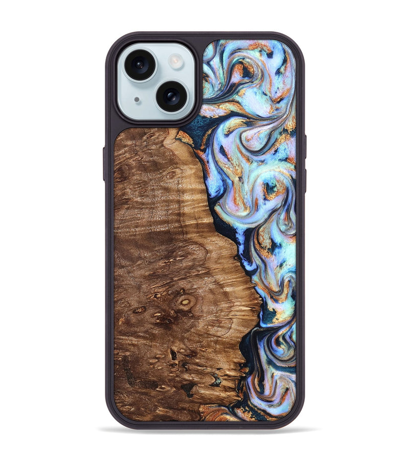 iPhone 15 Plus Wood Phone Case - Analia (Teal & Gold, 827432)