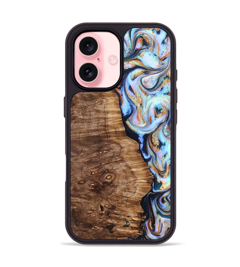 iPhone 16 Wood Phone Case - Analia (Teal & Gold, 827432)
