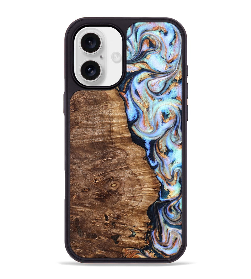 iPhone 16 Plus Wood Phone Case - Analia (Teal & Gold, 827432)