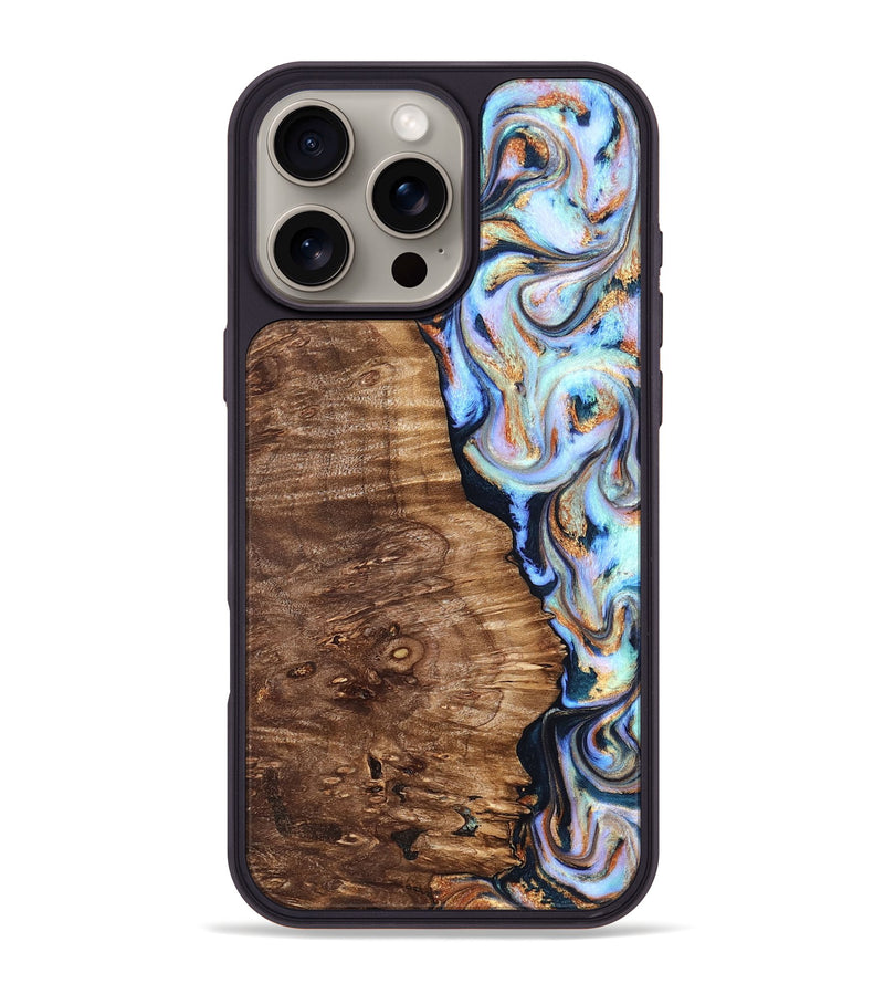 iPhone 16 Pro Max Wood Phone Case - Analia (Teal & Gold, 827432)