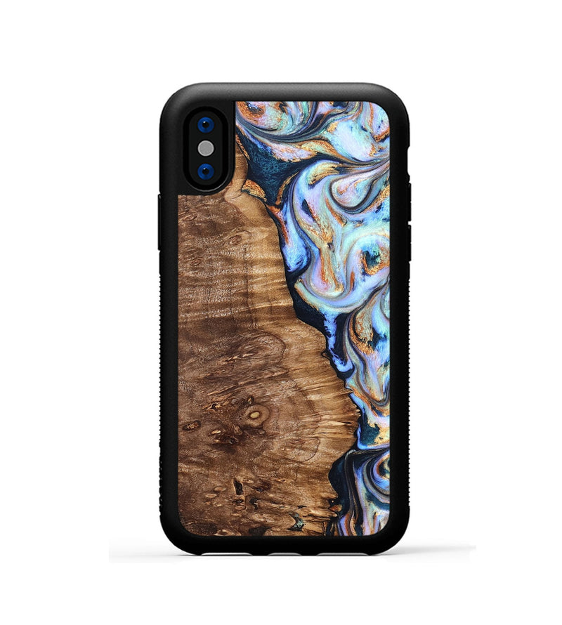 iPhone Xs Wood Phone Case - Analia (Teal & Gold, 827432)