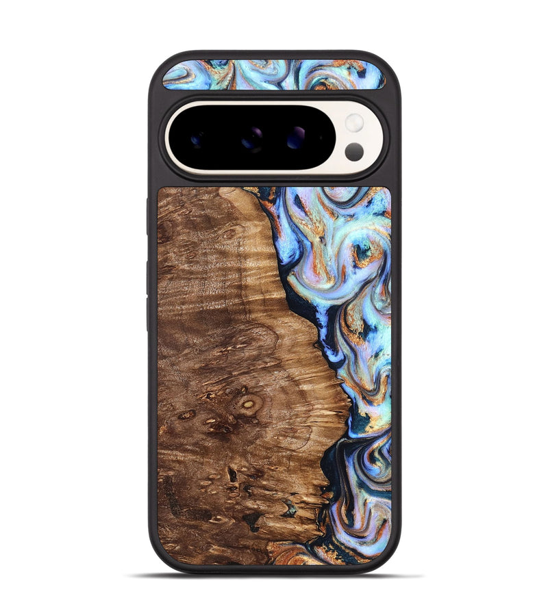 Pixel 9 Pro Wood Phone Case - Analia (Teal & Gold, 827432)