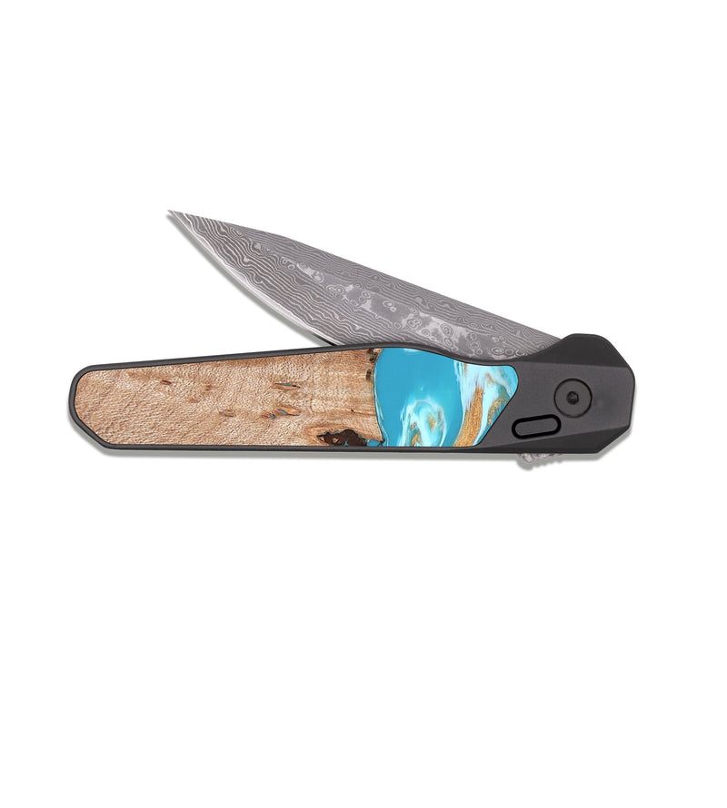 EDC Dark Damascus Wood Pocket Knife - Ariana (Teal & Gold, 827433)