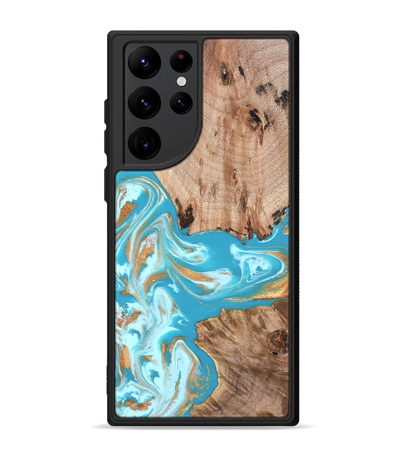 Galaxy S22 Ultra Wood Phone Case - Ariana (Teal & Gold, 827433)