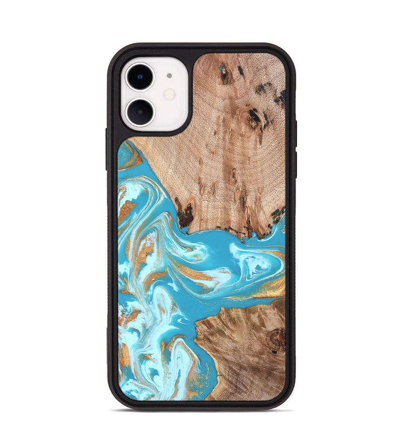 iPhone 11 Wood Phone Case - Ariana (Teal & Gold, 827433)
