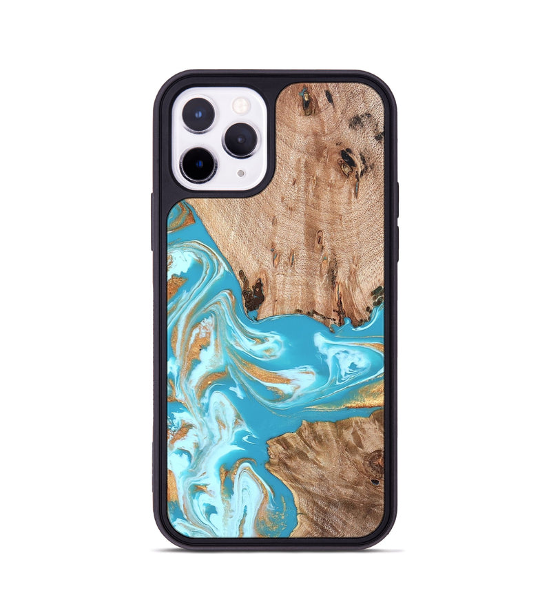 iPhone 11 Pro Wood Phone Case - Ariana (Teal & Gold, 827433)