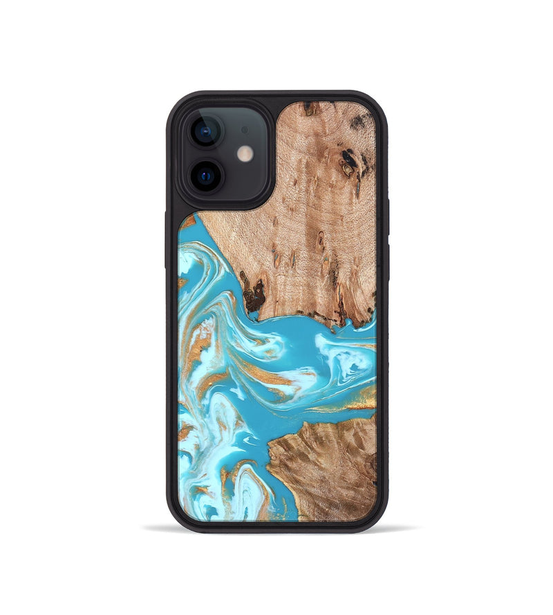 iPhone 12 mini Wood Phone Case - Ariana (Teal & Gold, 827433)