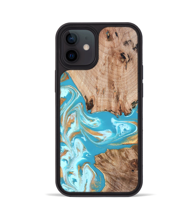 iPhone 12 Wood Phone Case - Ariana (Teal & Gold, 827433)