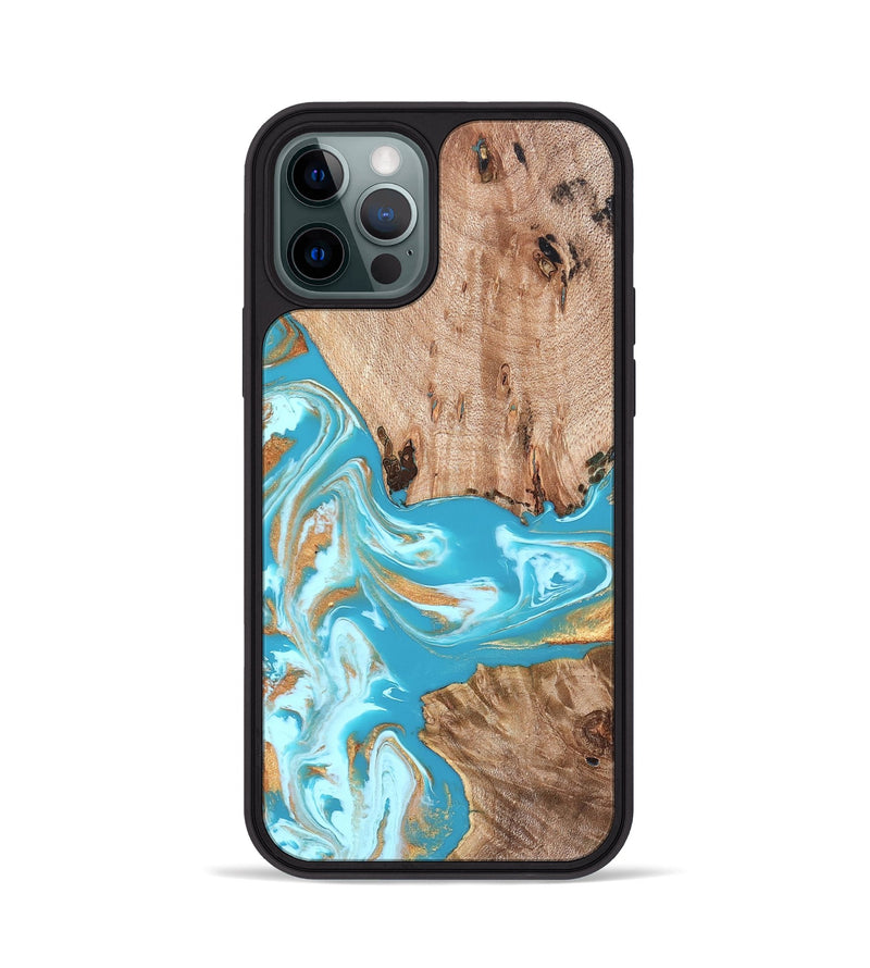 iPhone 12 Pro Wood Phone Case - Ariana (Teal & Gold, 827433)