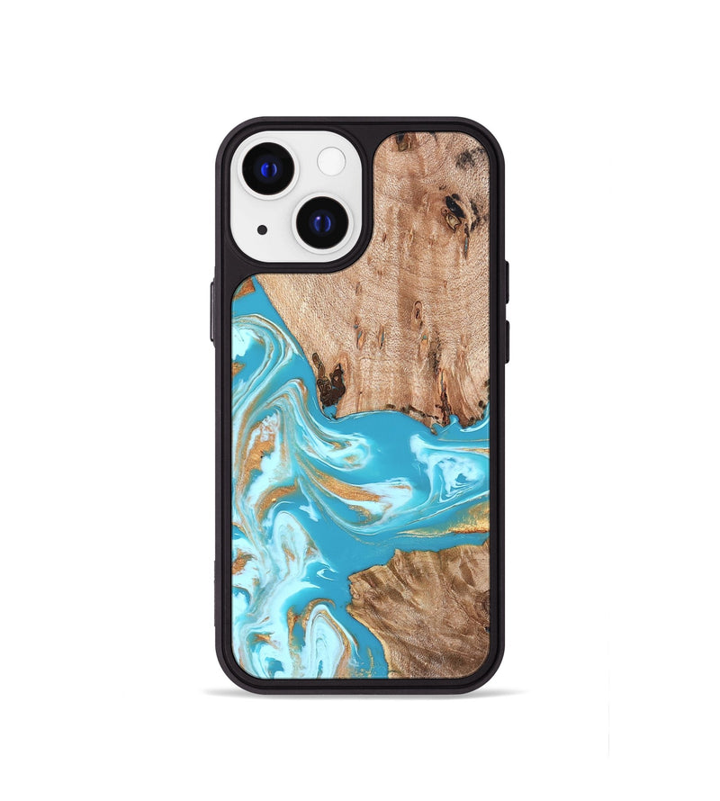 iPhone 13 mini Wood Phone Case - Ariana (Teal & Gold, 827433)