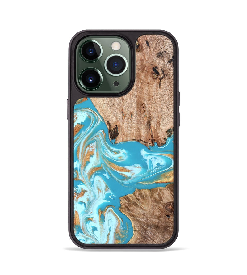 iPhone 13 Pro Wood Phone Case - Ariana (Teal & Gold, 827433)