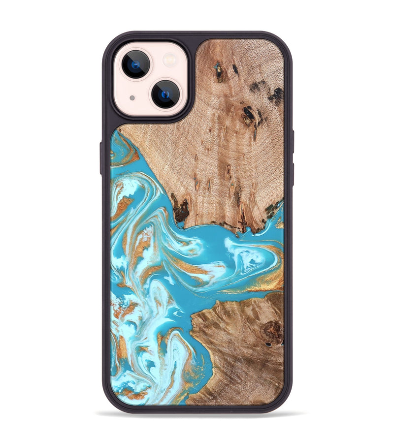 iPhone 14 Plus Wood Phone Case - Ariana (Teal & Gold, 827433)