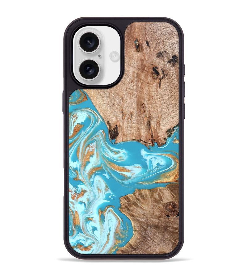 iPhone 16 Plus Wood Phone Case - Ariana (Teal & Gold, 827433)