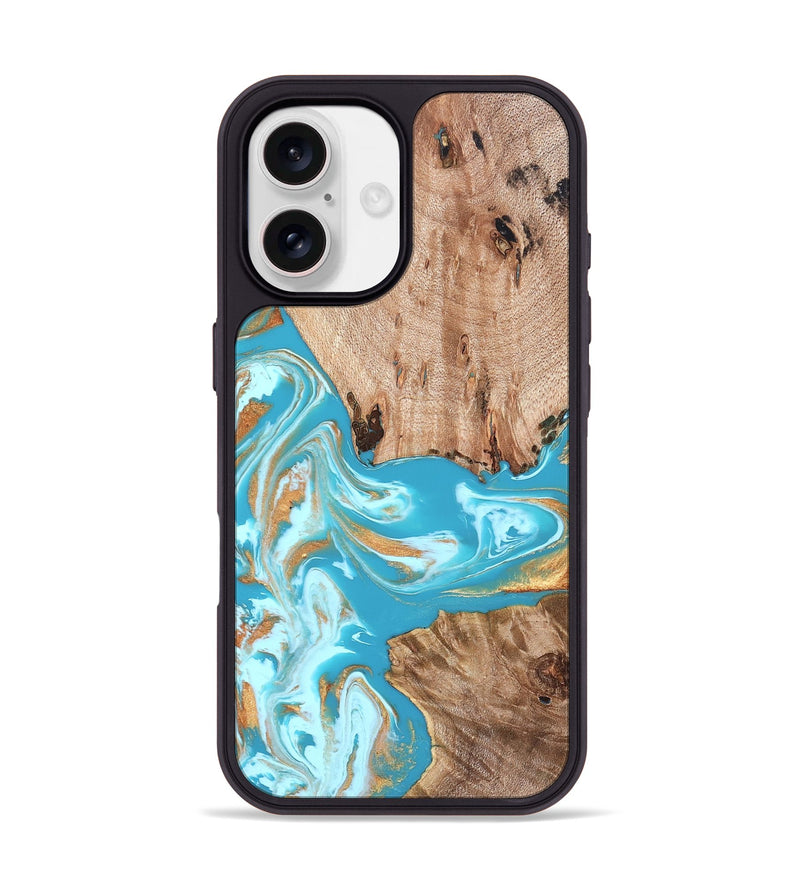 iPhone 17 Wood Phone Case - Ariana (Teal & Gold, 827433)